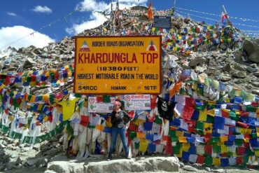 Khardungla La Pass signboard at 17,582 ft