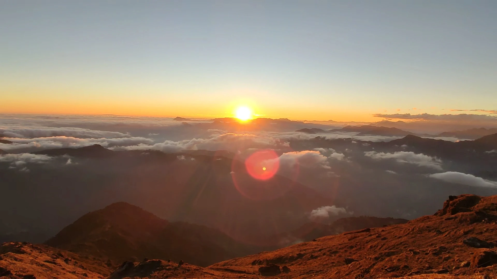 Sunrise panorama on Khopra Ridge Trek with Dhaulagiri and Annapurna South