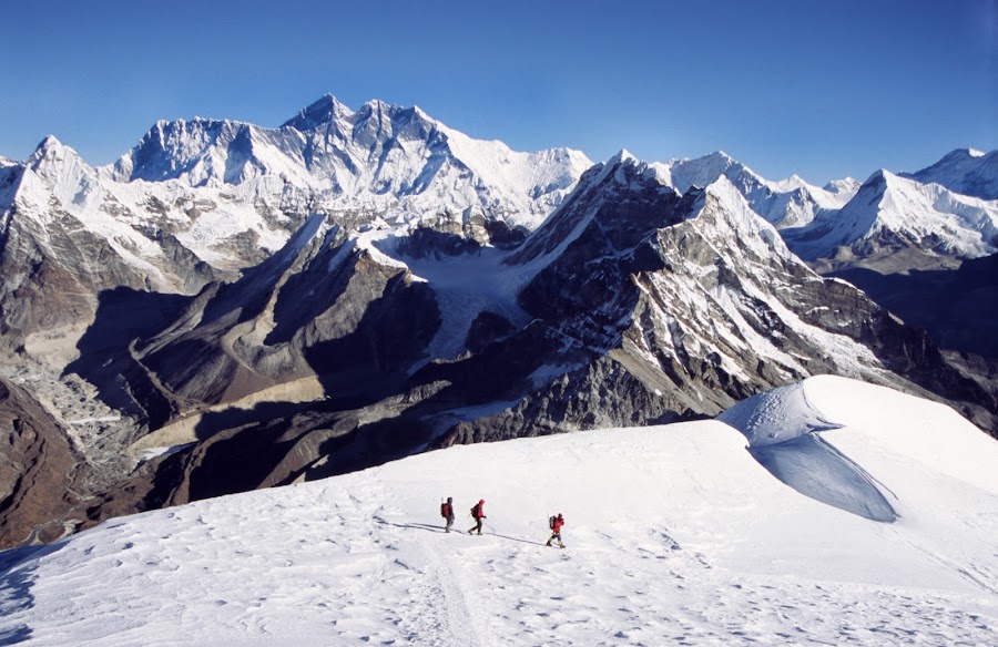 Climbers ascending Mera Glacier